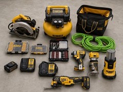 DeWalt Tool Lot w/ compressor impact drills saws and work light tower