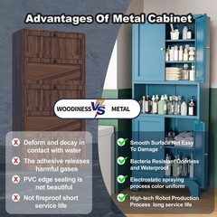 69in Metal Pantry Storage Cabinet w/4 Doors and Adjustable Shelves For Kitchen