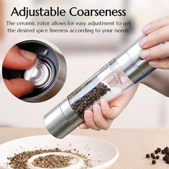 2PCS Premium Stainless Steel Salt and Pepper Grinder Shaker Mill Glass Bottle