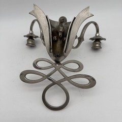Hand Forged Iron Silver Metal Steel Two Arm Candleholder Wall Sconce