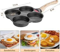 4 Holes Egg Fry Pan Pancake Maker Non-stick Egg Hamburger Pan W/ Wooden Handle