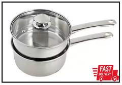 Double Boiler Pot 2.5 Qt. Stainless Steel Sauce Pan Cookware 3-Piece With Lid