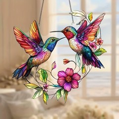 Modern Acrylic Hummingbird Catcher Stained Glass Style Window Hanging Decoration