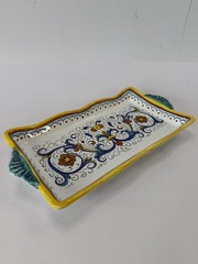 Vtg Grazia Deruta Italy Majolica Hand Handled Rectangular Serving Platter Tray