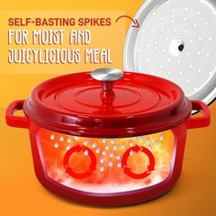 NutriChef 12.7 in x 9.8 in 5qt Dutch Oven Pot Cast Iron & Enameled Red