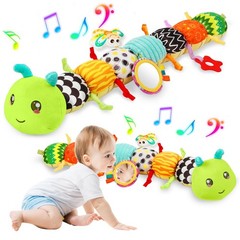 Baby Sensory Toys for 0-6 6-12 Months, Musical Stuffed Caterpillar Toy with Crin