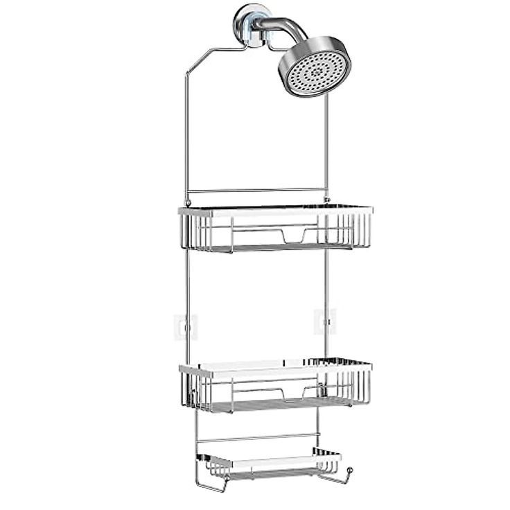 Bathroom Shower Caddy Hanging 3 Tier Rustproof Over Shower Head Organizer Silver