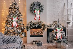 Large Glitter Green Red White Burlap Christmas Wreath Bow Tree Topper Decor