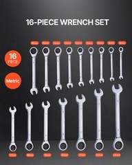 VEVOR Combination Wrench Set 16-Piece Metric 8 mm to 24 mm with Organizer Rack