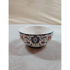 222 Fifth Tunisia Porcelain Bowl Blue Red Yellow Damask Cereal Soup 5.5 Inch