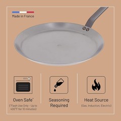 Crepe Pan Non Stick Carbon Steel 12 Inch for Tortillas Pancakes Cookware