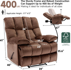Oversized Recliner Chair, Big Man Recliner Chairs for 400LBS Adults, Extra Wide