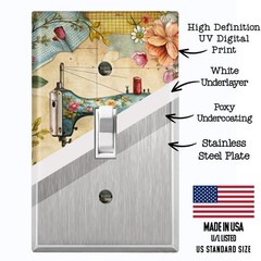Metal Light Switch Outlet Cover Wall Plate Vintage Floral Sewing Machine FWR280