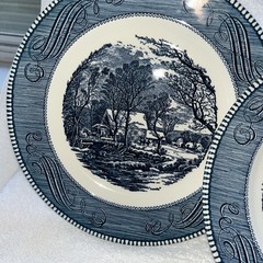 5 Currier and Ives Old Grist Mill Blue Dinner Plate 10″ Royal China USA. 11