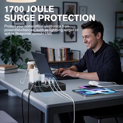 Power Strip Surge Protector with 16 Outlets 3 USB A and 3 USB C Ports Flat Plug