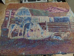 Horses & Barn Afghan Throw Tapestry Blanket 58×48 in P. Johnbuhl