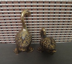 Pair of Vintage Style Solid Brass Copper Couple Gooses Animals Statues Sculpture
