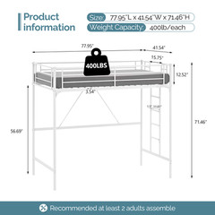 Loft Bed Twin Loft Bunk Bed Frame with Stairs Flat Ladder Rung for Kids Adults