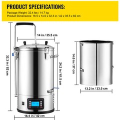 VEVOR Home Beer Brewing Machine Grain Brewing System w/ Circulating Pump 8 Gal