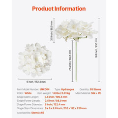 9.8 In. White Faux Bridal Shower with Stems, Artificial Flowers, 65-Pieces Real