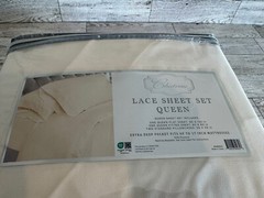 Chateau 4 Piece Lace Queen Sheet Set Ivory Easy Care Wrinkle Resistant Polyester