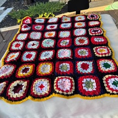 vintage Crochet Blanket 31×36″ Multicolor Granny Square Boho Cottagecore Retro