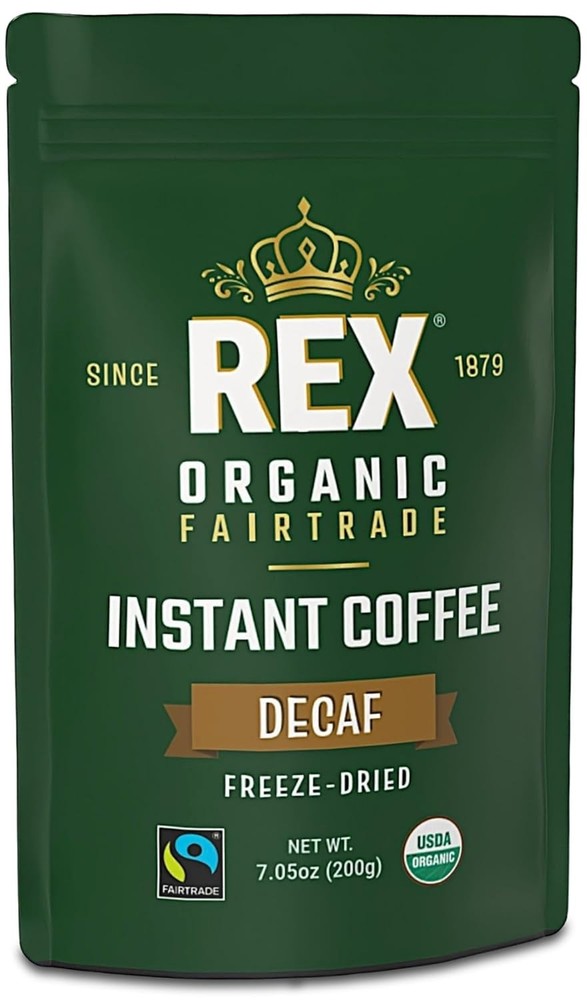 Rex Coffee Organic Fairtrade Natural Decaf Freeze-Dried Instant Arabica 7.05 oz