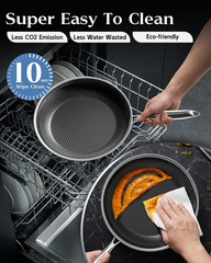 Nonstick Frying Pan Set, 8+10+12 Inch, Honeycomb Stainless Steel Skillet Pans Se