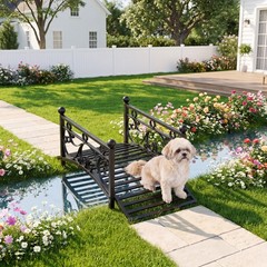 3.3 ft Garden Metal Bridge, Outdoor Arched Bridge w/Dual Patterned Side Rails