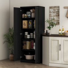 63″ Rustic 2-Door Kitchen Freestanding Storage Cabinet Pantry Shelves, Brown