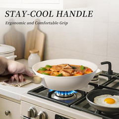 Nonstick Ceramic Cookware Set, 7-Piece Cream White Non-Toxic Pots and Pans Set,