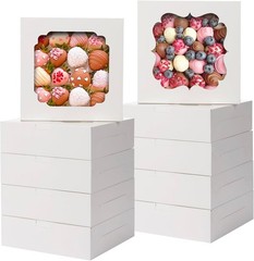 60pcs Cookie Boxes, 8x8x2.5 Inches Bakery Boxes with 2 Style Windows for Choc…