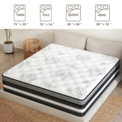 12″ 14″ Twin Full Queen King Mattress Gel Memory Foam Pocket Coil Bed In a Box