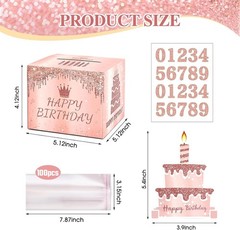 Birthday Money Pull Box for Cash with DIY Self-Adhesive Stickers for Any Age,