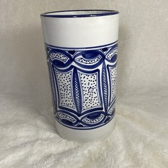 Le Souk UTENSIL WINE BOTTLE HOLDER Ceramique Stoneware White Blue 8” Tunisia