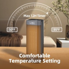 1500W Oscillating 60° Portable Space Heater 12hr-Timer with Remote Control