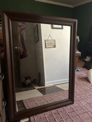 Brown Wood Framed Rectangular Wall Mirror Horizontal 40in x 31in 15in W