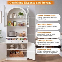 75″ Farmhouse Pantry Cabinet Coffee Bar Storage W/ Charging Station, Drawer,Door