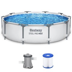 Bestway Steel Pro Max 10’x30″ Round Above Ground Outdoor Swimming Pool with Pump