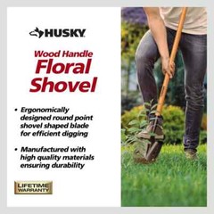 47 In. L Wood Handle Floral Carbon Steel Digging Shovel with Grip