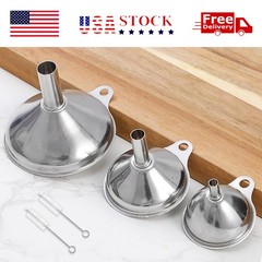 3PCS Kitchen Funnel Set Stainless Steel 2 Cleaning Brushes Food Grade No Spill