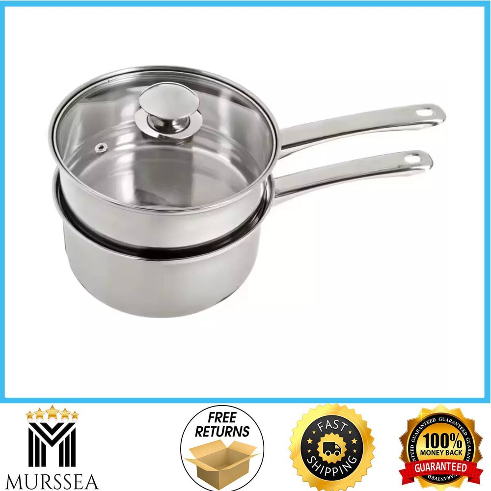 Stainless Steel Double Boiler with Lid 3-PCS 2.5 Qt Rust Resistant EZ Cleaning