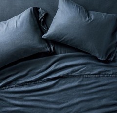 Queen 100% Linen Sheet Set Dark Mineral Blue – Casaluna