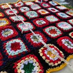 vintage Crochet Blanket 31×36″ Multicolor Granny Square Boho Cottagecore Retro