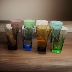 Mid-Century Modern Italian Art Glass Set Of Eight Wedge Base Barware MCM