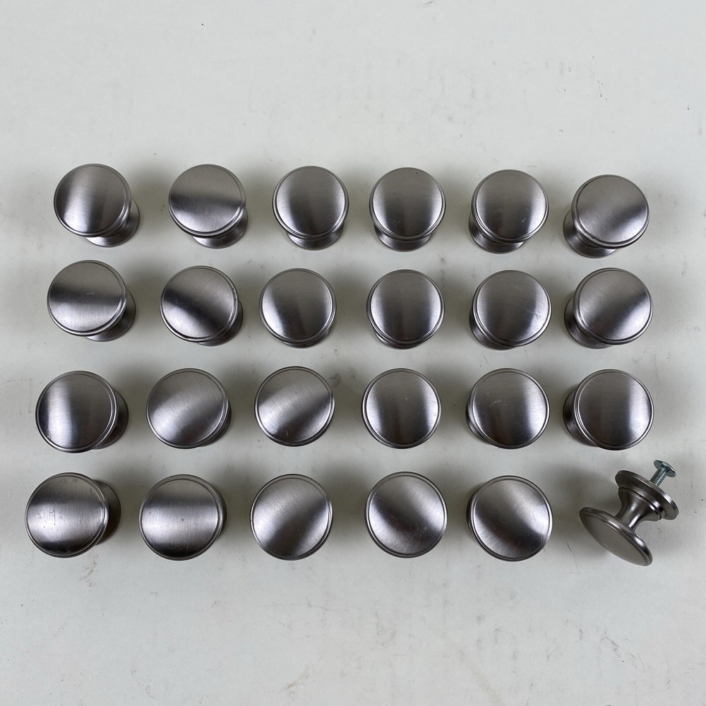 Round Brushed Nickel Silver Cabinet Drawer Knob Pull Handle – Lot of 24