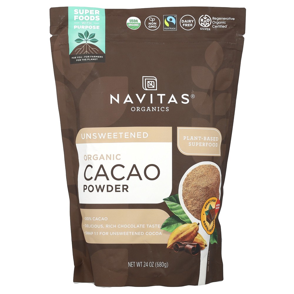 Organic Cacao Powder, Unsweetened, 24 oz (680 g)
