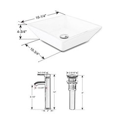 Bathroom Ceramic Vessel Vanity Sink W/ Faucet White Porcelain Basin Pop Up Drain