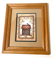Vintage Birdhouse Picture Wood Frame Country Rustic Birds 12.5 in x 10.5 in