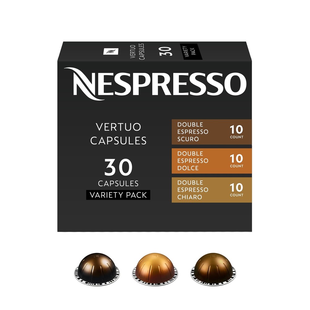 Nespresso Capsules Vertuo Double Espresso Variety Pack, 30-Count Brews 2.7oz